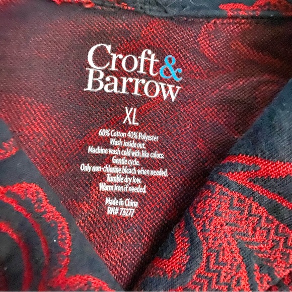 Croft And Barrow Women’s 1/4 Zip Pullover Sweater Red  Black Paisley Size XL - Picture 5 of 7